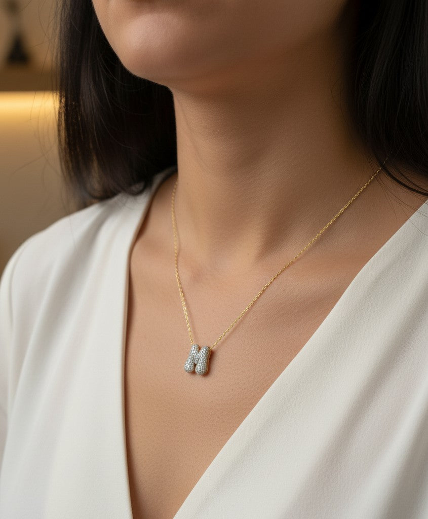 Sterling Silver Double Color Stone Letter Necklace – Handmade Two Tone Gem Jewelry, Minimalist Gift for Women