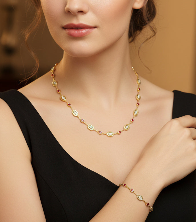 Ruby Gemstone Jewelry Set – Sterling Silver Necklace and Bracelet