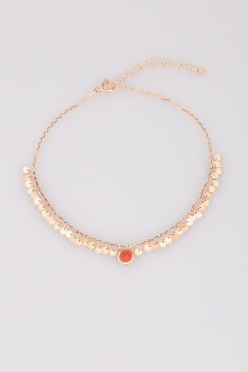 Colored Stone Silver Anklet – Squamous Beaded Sterling Silver Anklet, Minimal Jewelry
