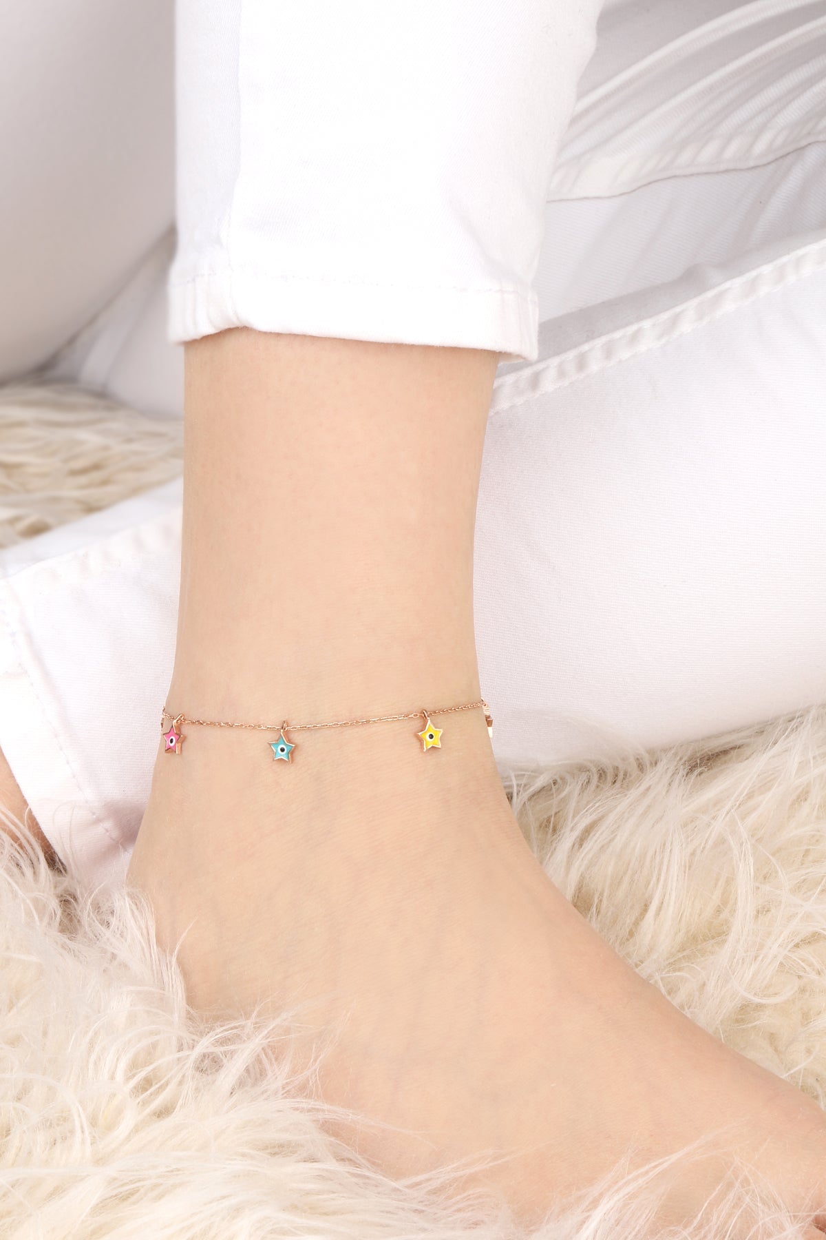 Sterling Silver Enameled Star Anklet