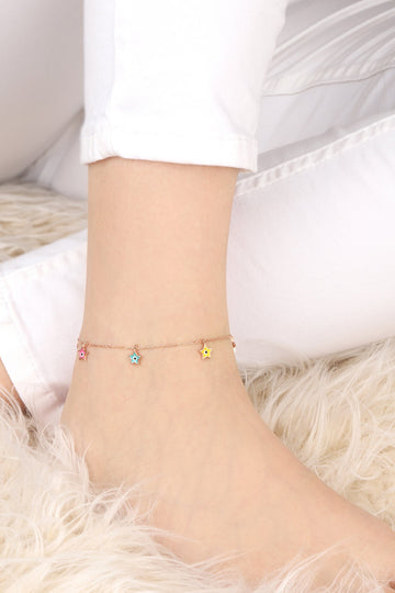 Sterling Silver Enameled Star Anklet