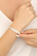 Thick Silver Bracelet With White Stone