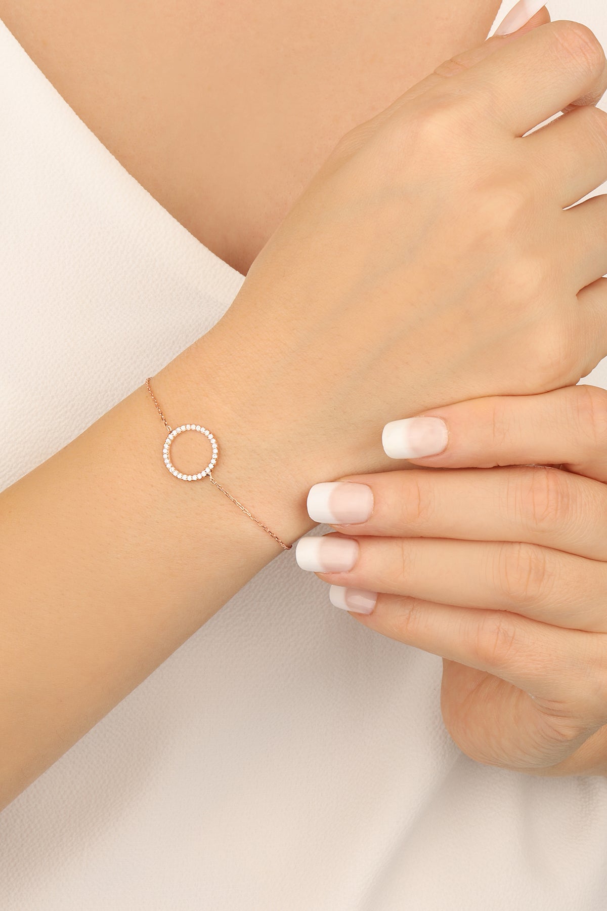 White Stone Round Silver Bracelet