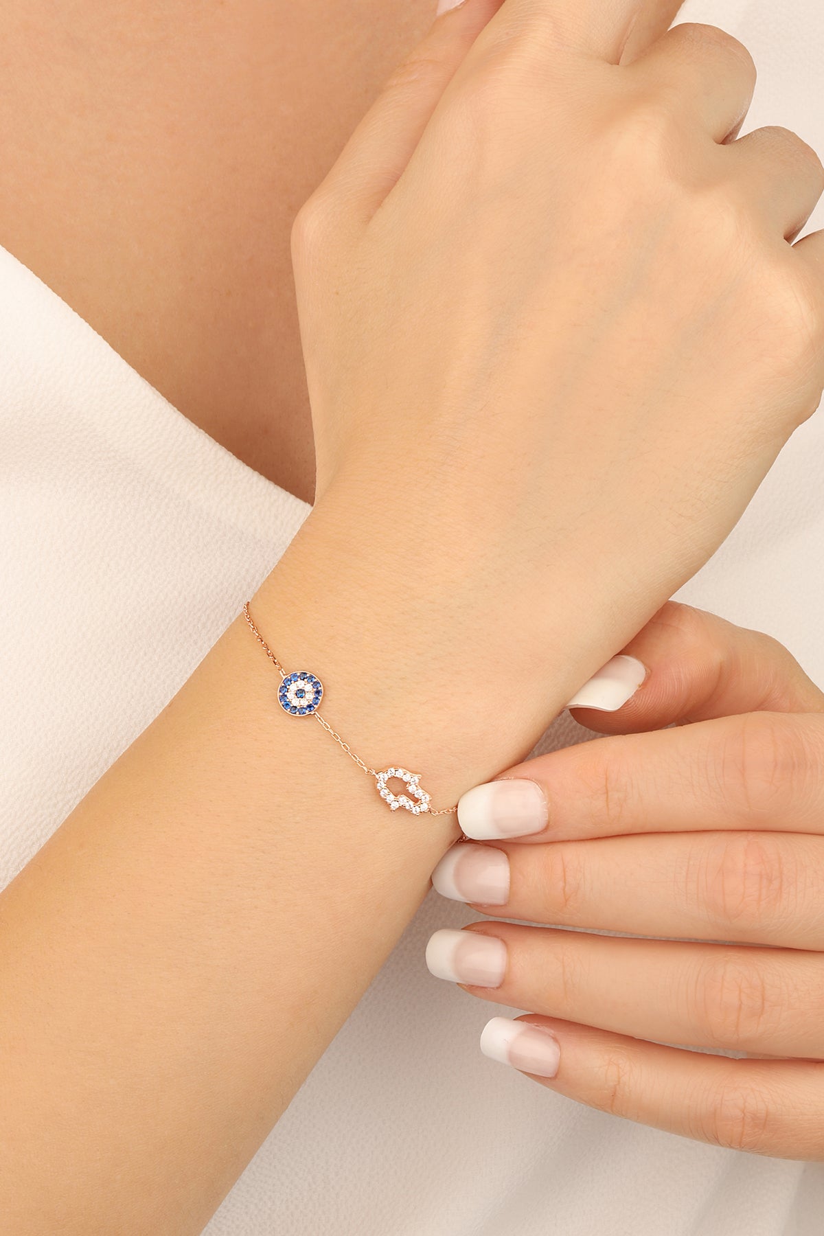 Evil Eye Hamsa Bracelet 925 Sterling Silver, Blue Nazar Bead Hand of Fatima Jewelry, Protection Bracelet Gift for Her