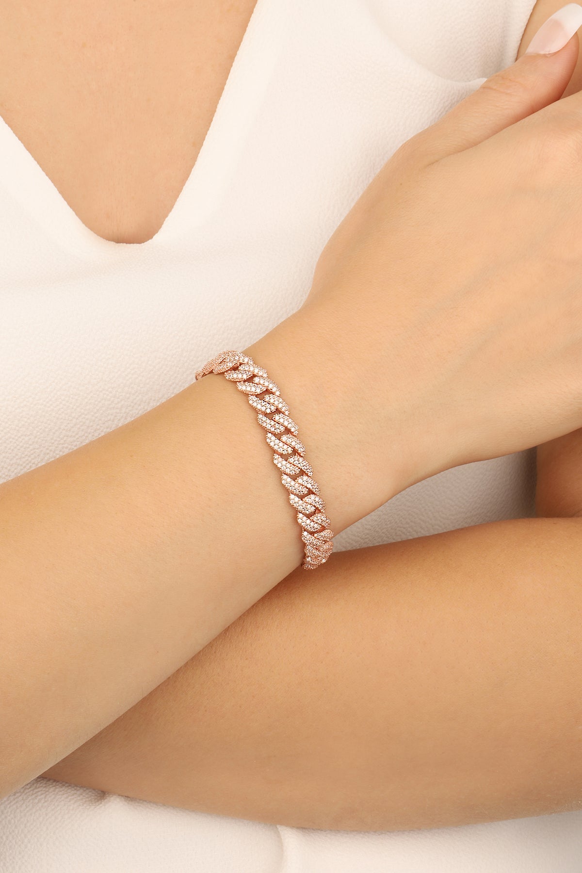 White Zircon Stone Silver Bracelet
