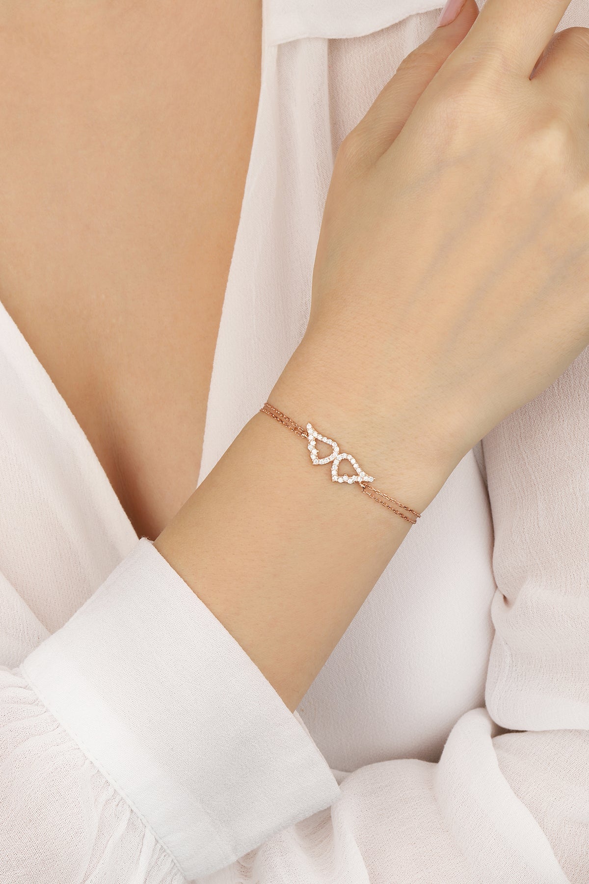 White Stone Angel Wing Silver Bracelet
