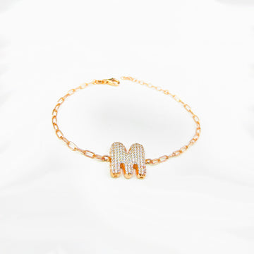 White Stone Silver Letter Bracelet, Personalized Bracelet