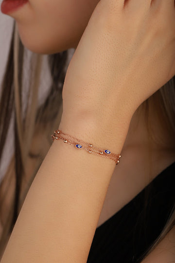 Enamel Evil Eye Beaded Silver Chain Bracelet, chain bracelet, evil eye beaded bracelet, blue evil eye, evil eye jewelry