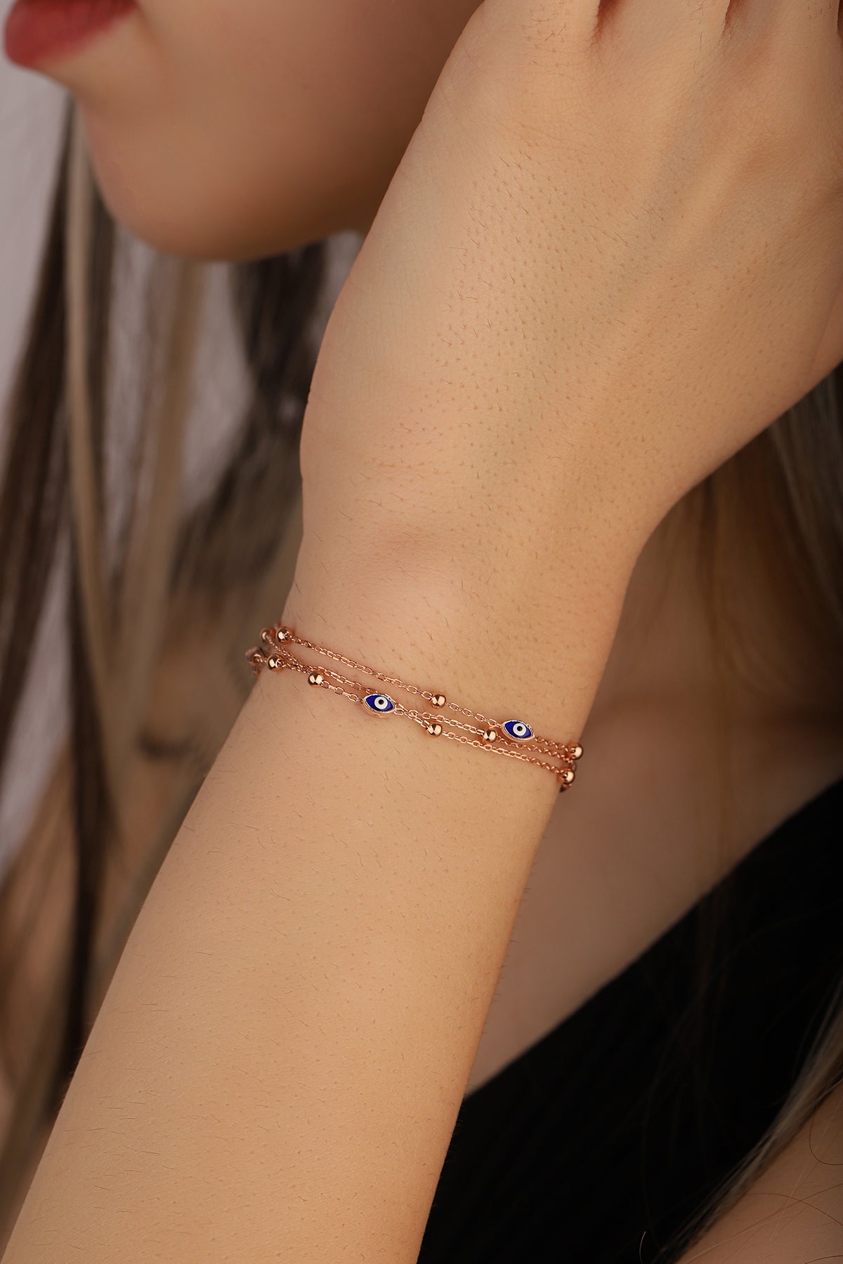 Enamel Evil Eye Beaded Silver Chain Bracelet, chain bracelet, evil eye beaded bracelet, blue evil eye, evil eye jewelry