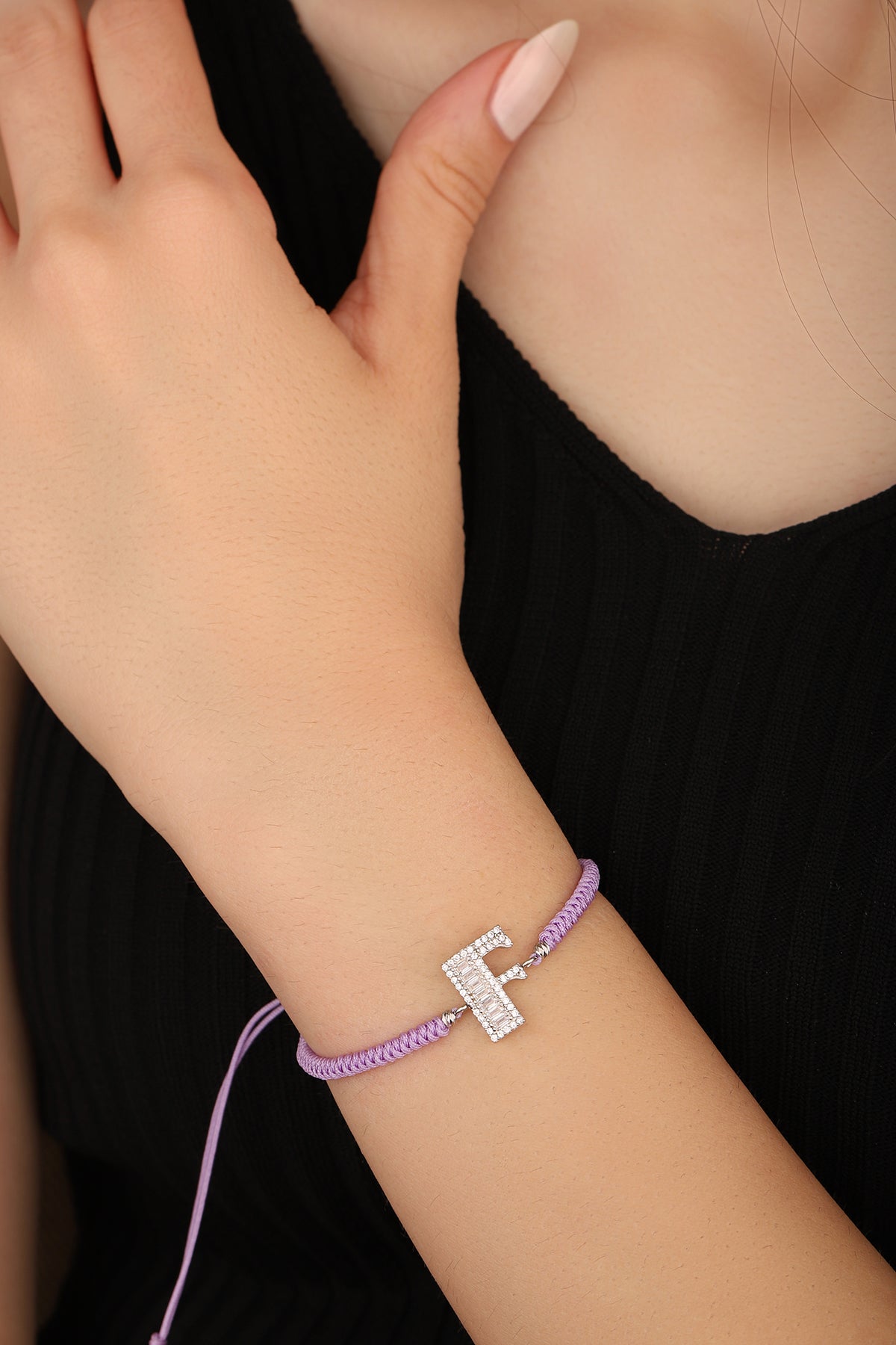 Lilac Corded Silver Letter Bracelet