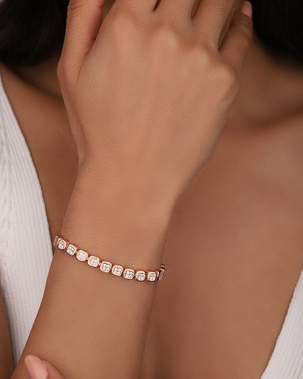 Square White Stone Silver Tennis Bracelet