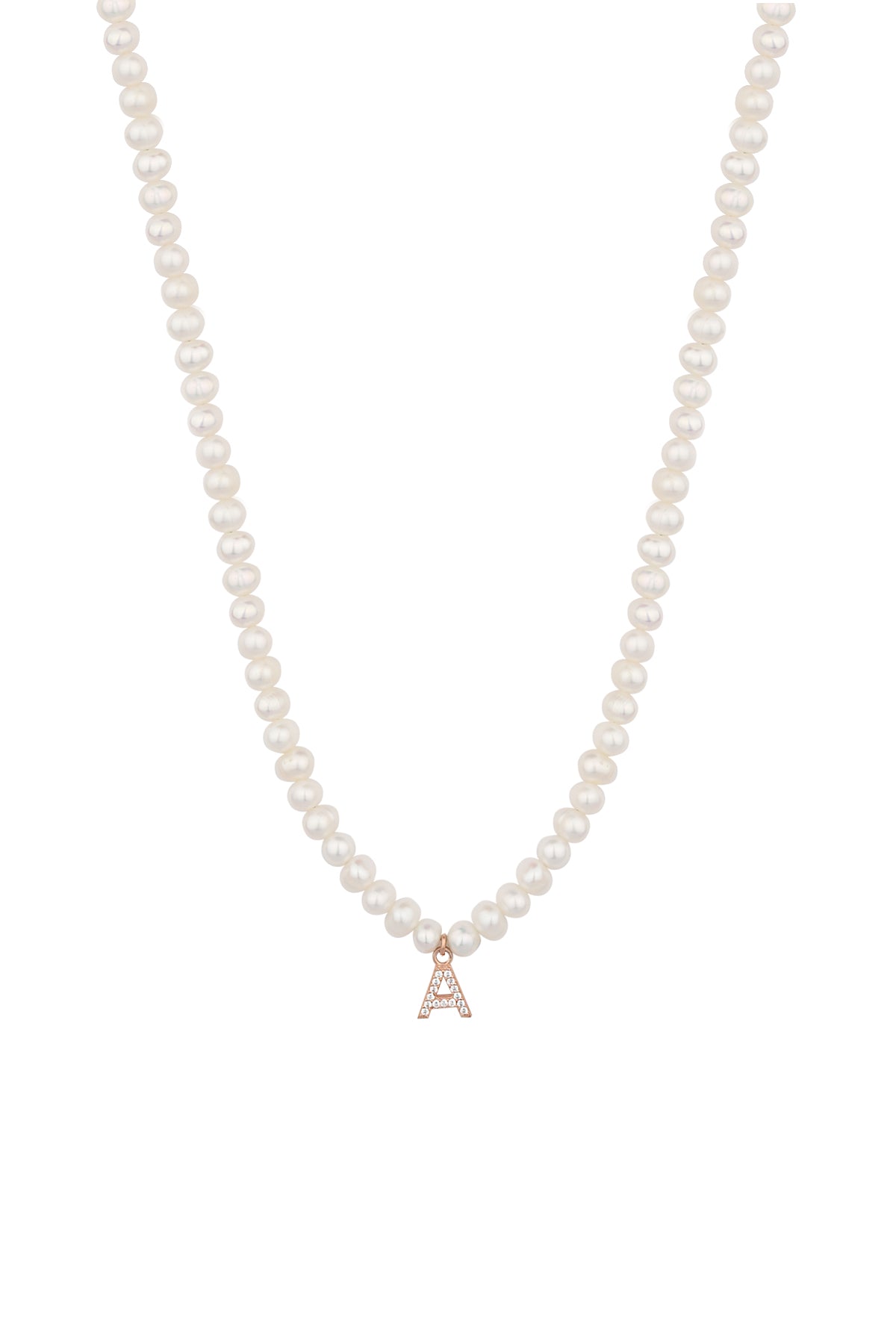 Gold Pearl Name Necklace – Custom Letter Pendant, Minimalist Personalized Jewelry for Women