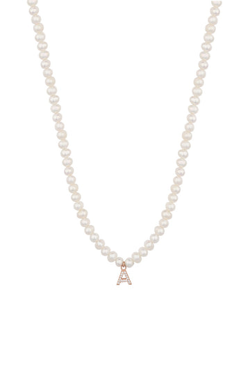 Gold Pearl Name Necklace – Custom Letter Pendant, Minimalist Personalized Jewelry for Women