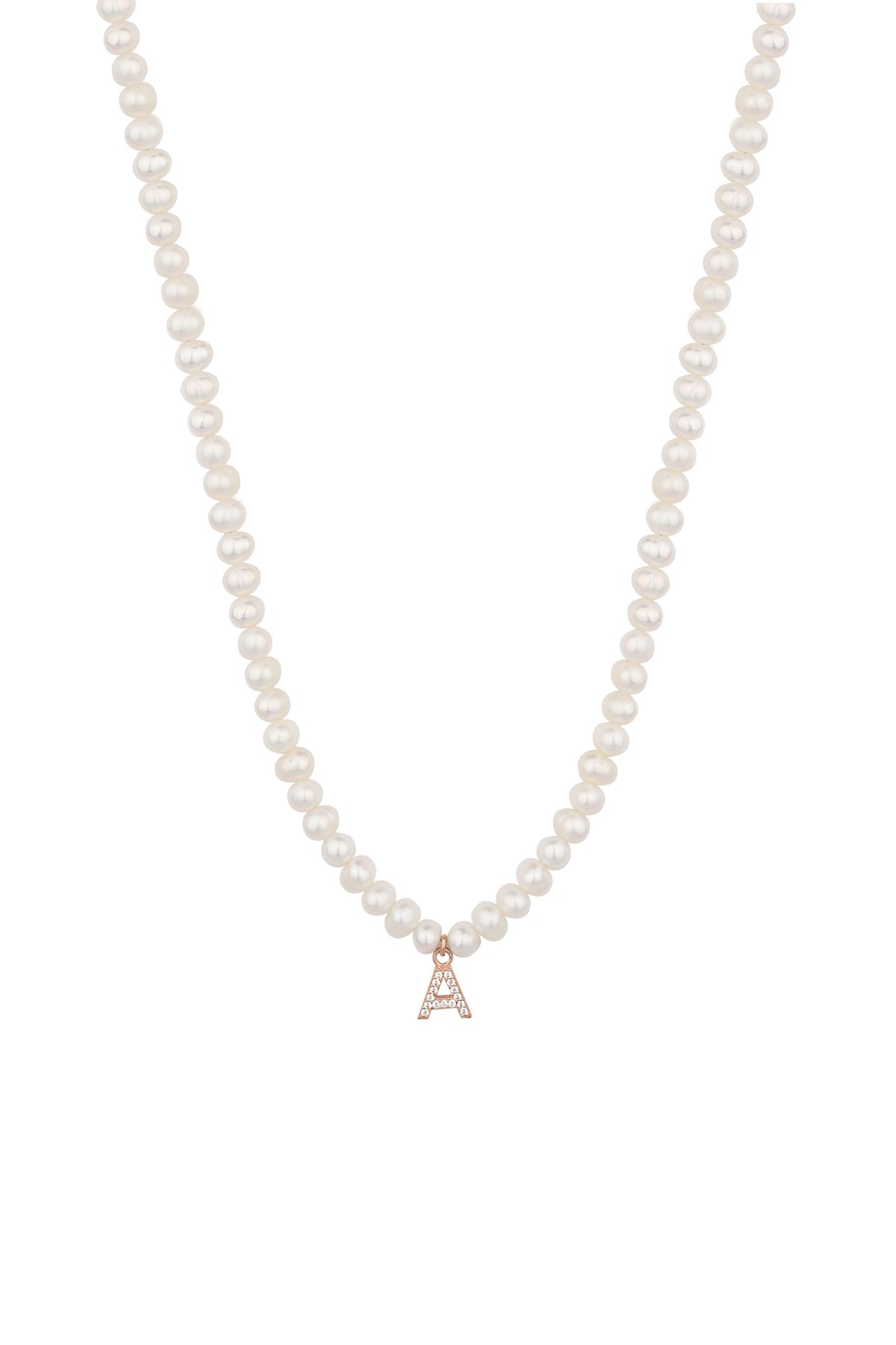 Gold Pearl Name Necklace – Custom Letter Pendant, Minimalist Personalized Jewelry for Women