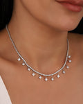 Minimalist 2mm Tennis Chain Necklace – Sterling Silver Round Stone Pendant, Elegant Jewelry