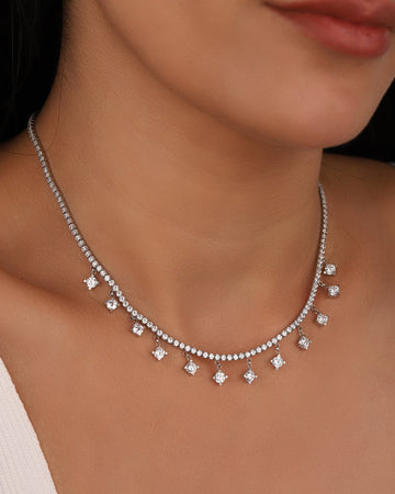 Minimalist 2mm Tennis Chain Necklace – Sterling Silver Round Stone Pendant, Elegant Jewelry