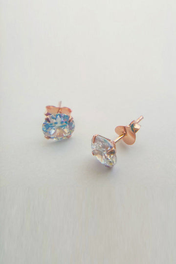 White Solitaire Small Silver Earrings