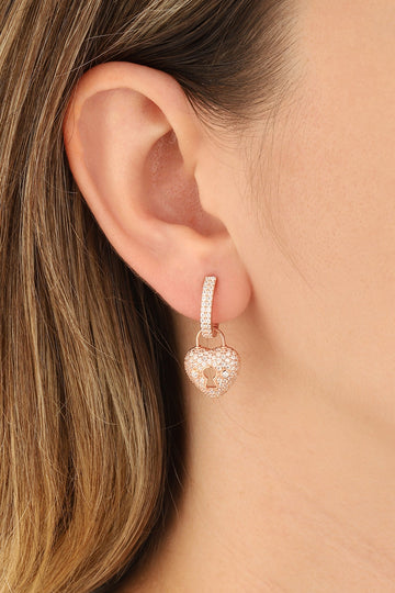Zircon Stone Lock Heart Silver Earrings