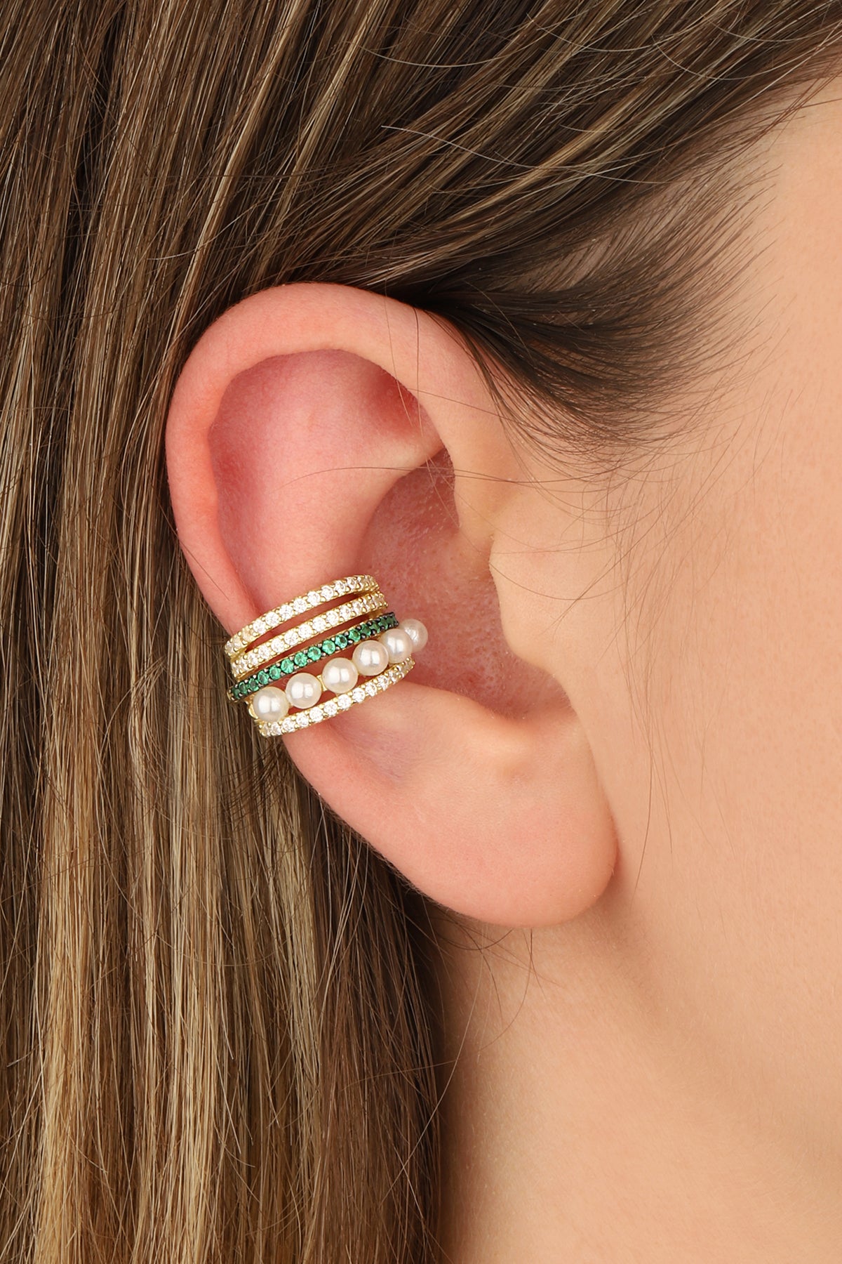 Pearly Zircon Stone Silver Cartilage Earrings