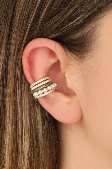 Pearly Zircon Stone Silver Cartilage Earrings