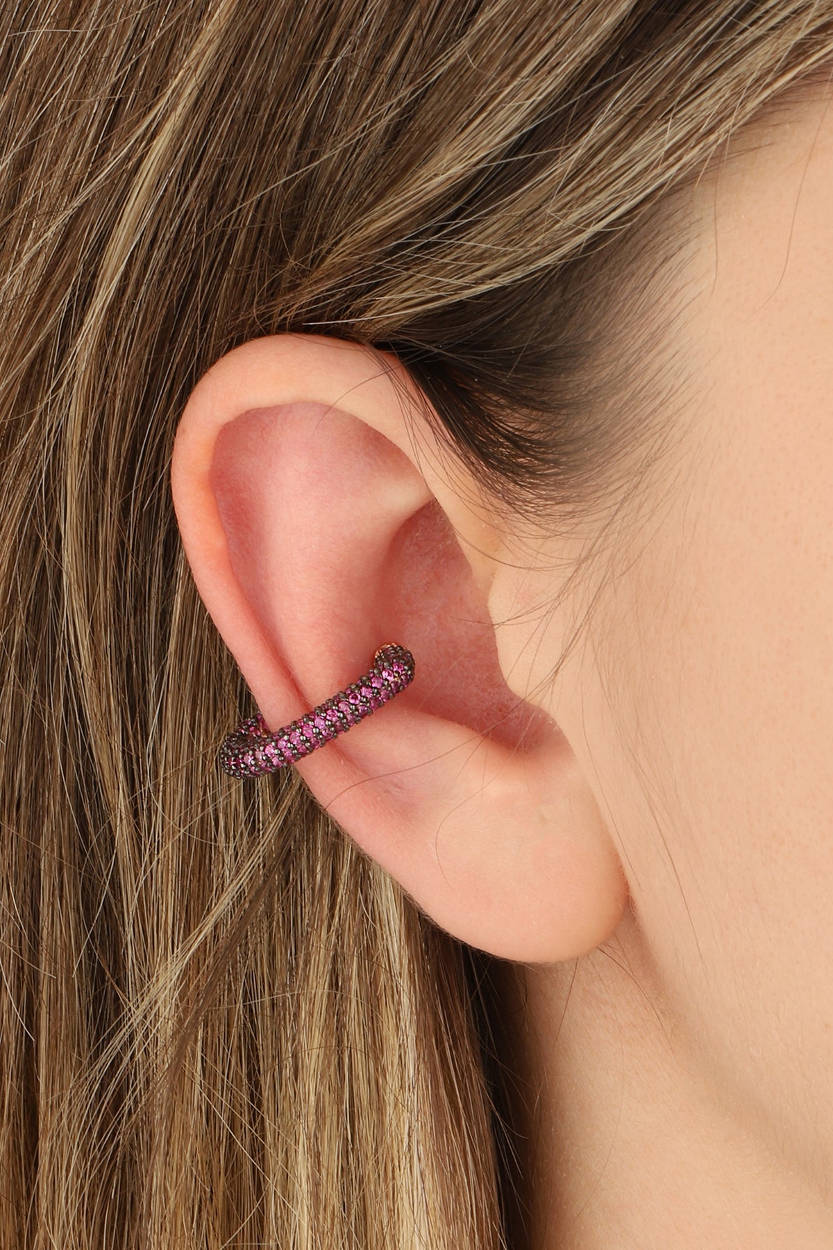 Pink Stone Silver Cartilage Earrings