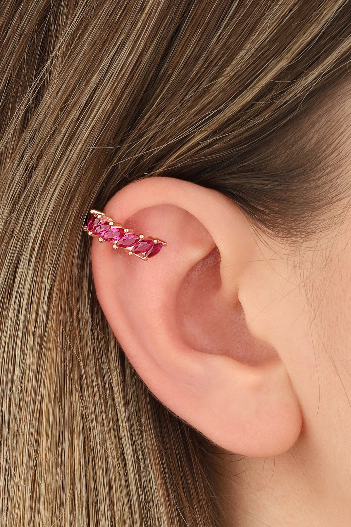Ruby Baguette Stone Silver Cartilage Earring