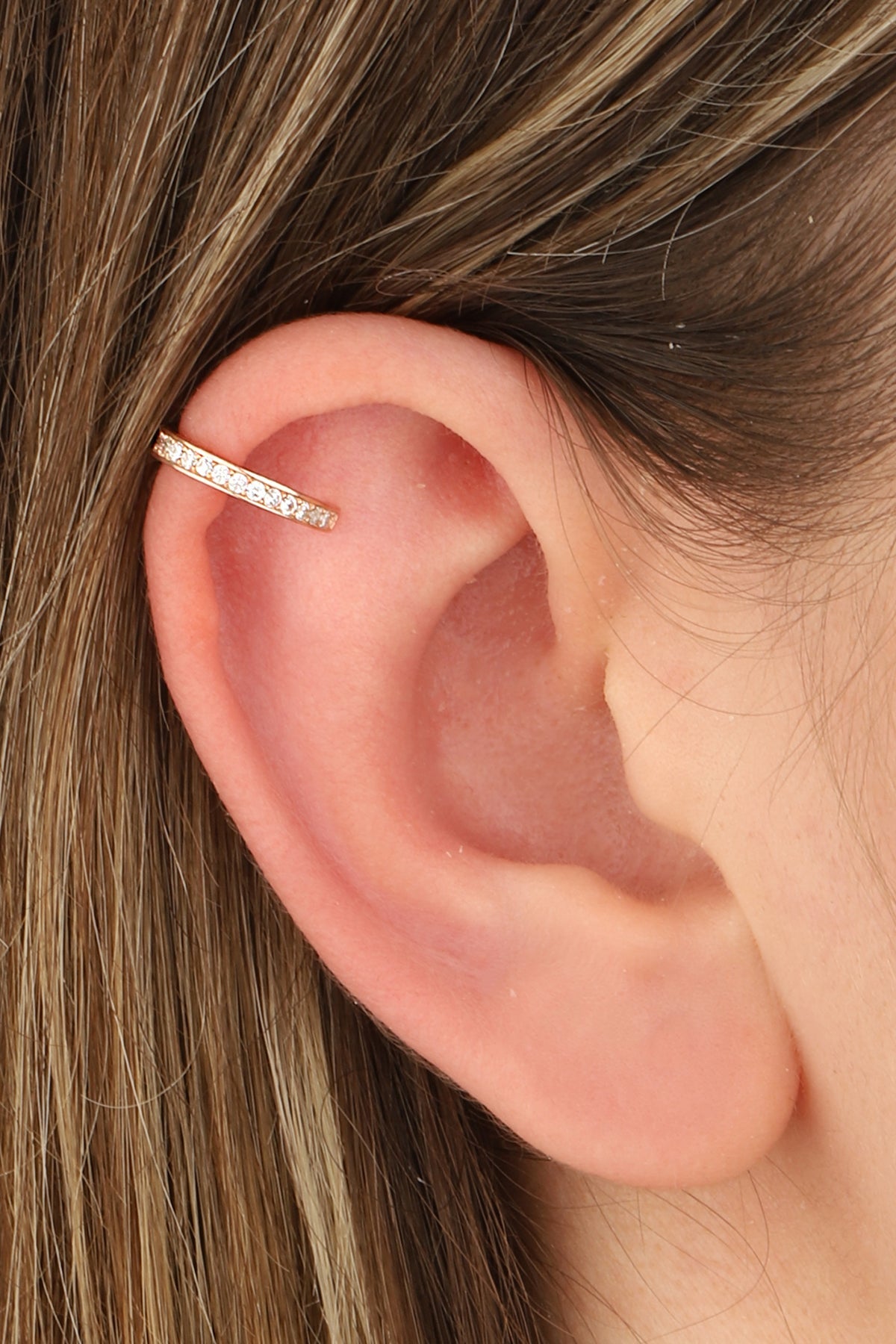 White Stone Channeled Silver Cartilage Earrings
