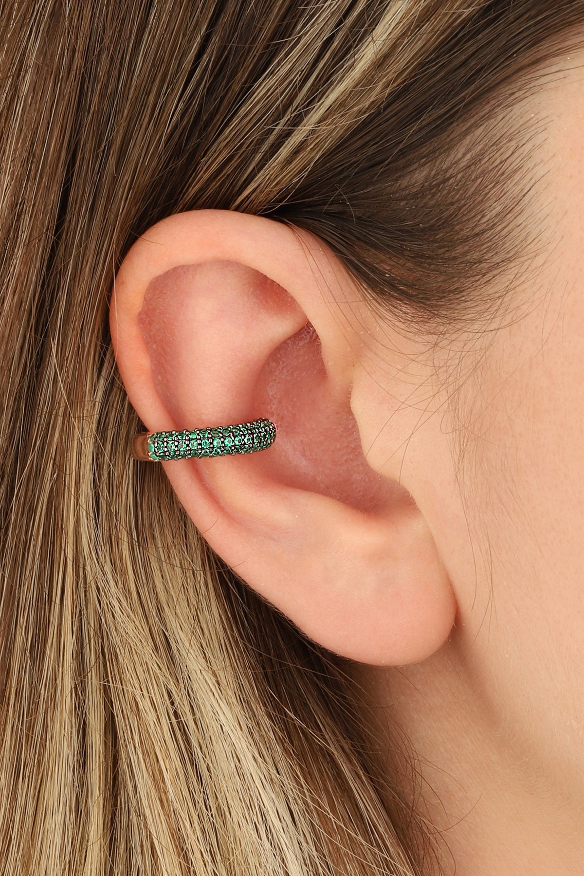 Green Stone Silver Cartilage Earring