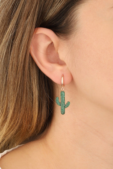 Zircon Stone Silver Cactus Earrings