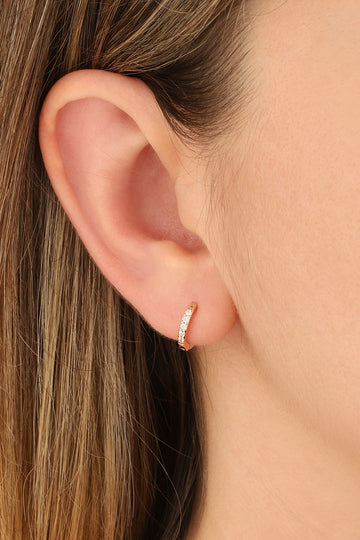 Zircon Stone Small Hoop Silver Earrings