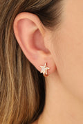 White Stone Star Silver Earrings