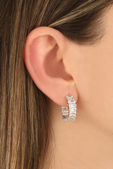 White Baguette Stone Silver Earrings