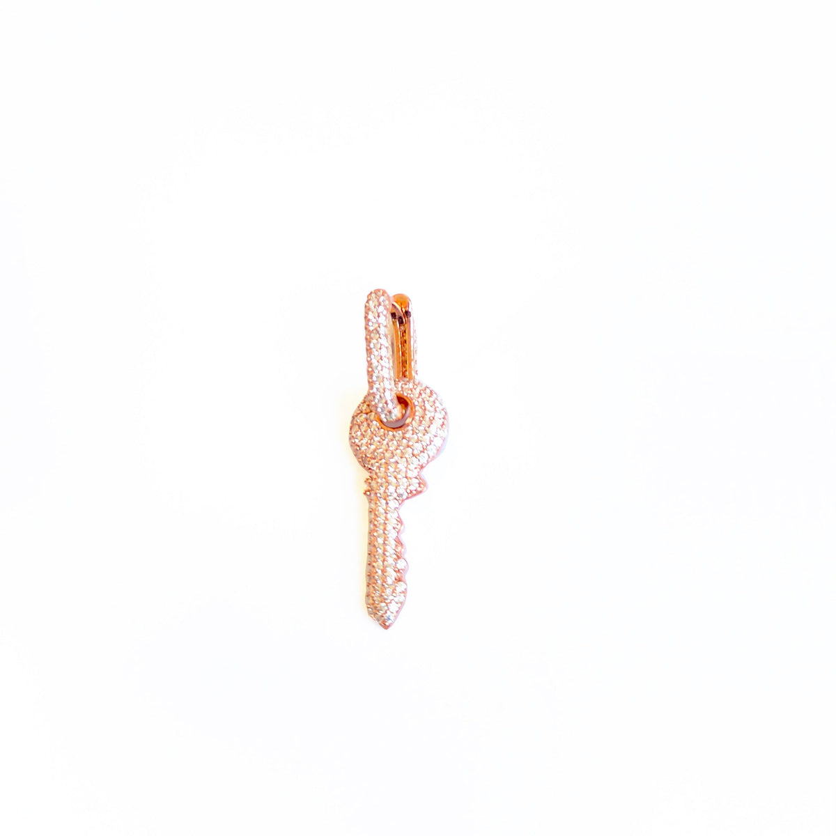 White Stone Silver Key Earrings