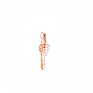 White Stone Silver Key Earrings