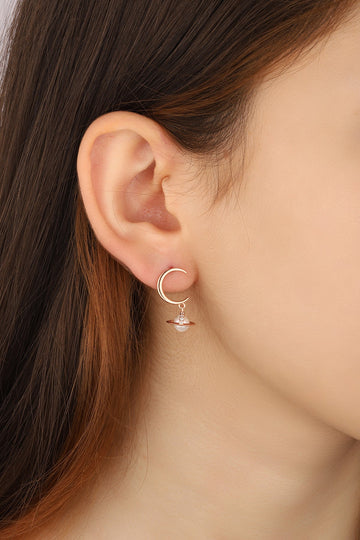 Pearl Galaxy Silver Earrings, Pearl Planet Hoop Earrings