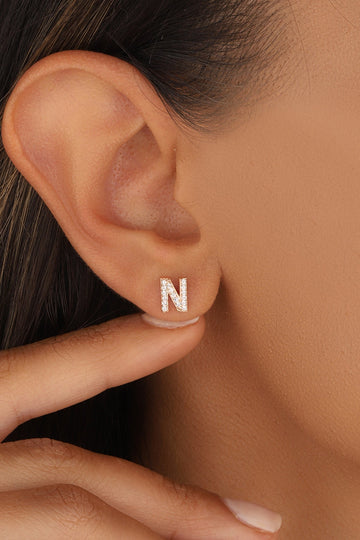 Tiny Initial Stud Earrings in Sterling Silver, Personalised Earring Alphabet Letter Monogram