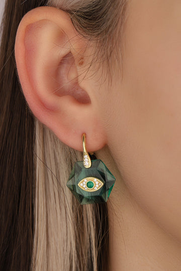 Sterling Silver Eye Earrings – Emerald Green Gemstone Dangle
