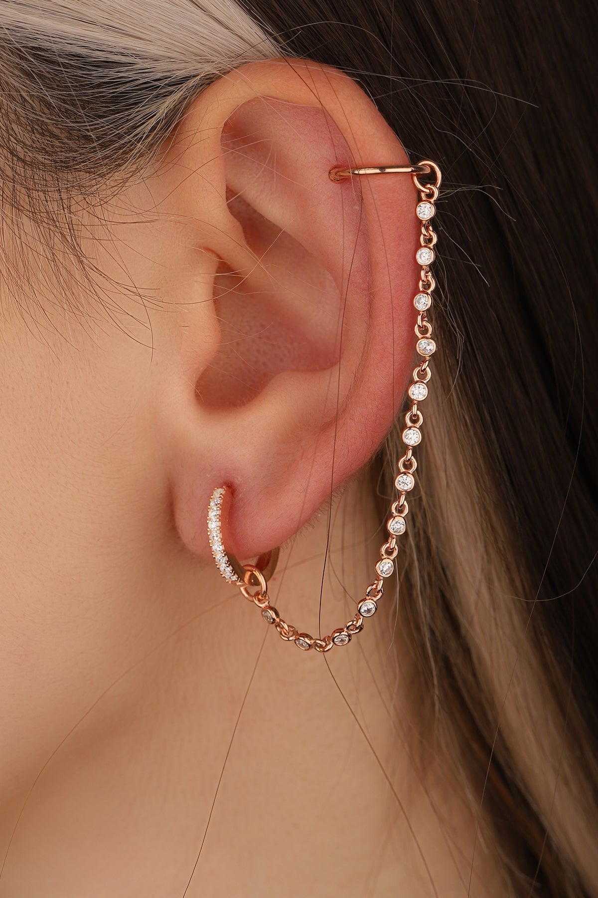 Stone Cartilage Snap Sterling Silver Chain earrings