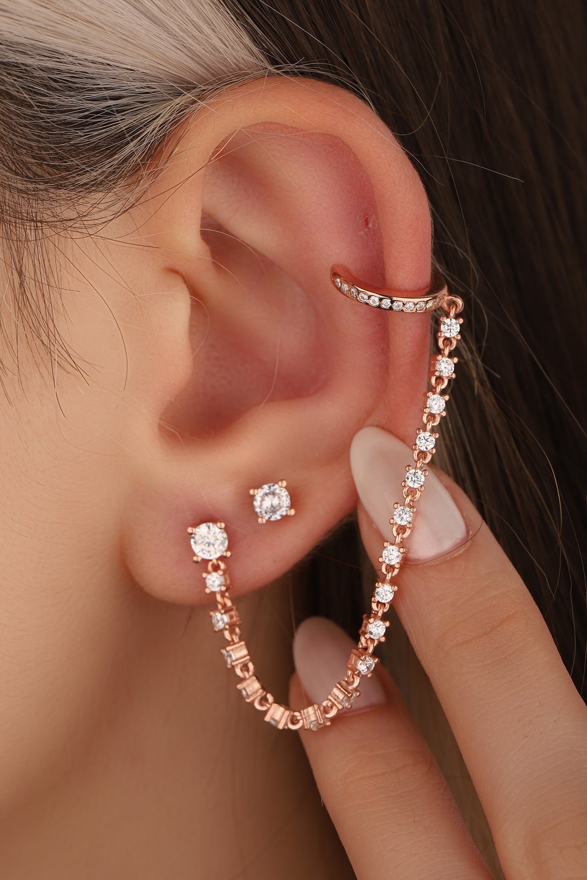Dainty Sterling Silver Chain Cartilage Earrings – Minimal Threader Ear Cuff Jewelry