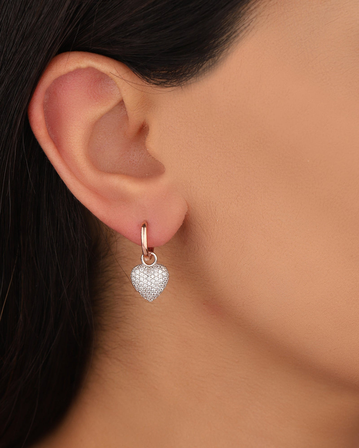 Sterling Silver Heart Earrings with Zircon – Minimal Dainty Dangle Design