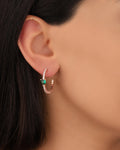 Heart Half Ring Sterling Silver Earrings with Green Stones