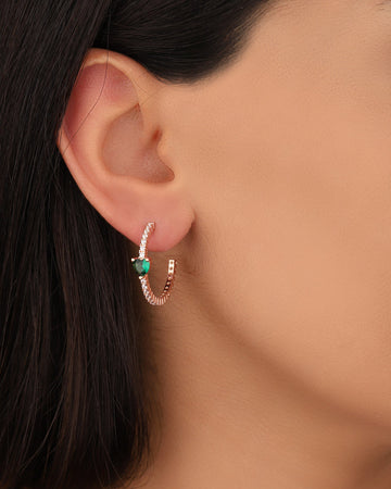Heart Half Ring Sterling Silver Earrings with Green Stones