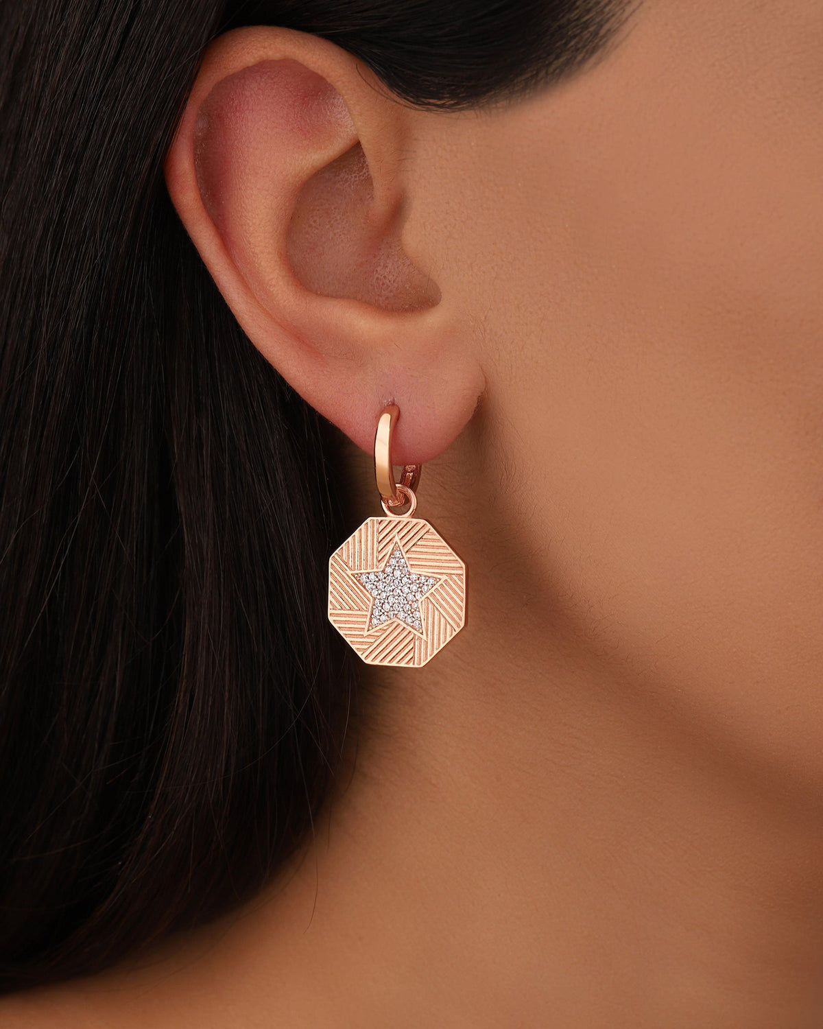 Hexagon Earring Hoops, Polygon Hoop Earring