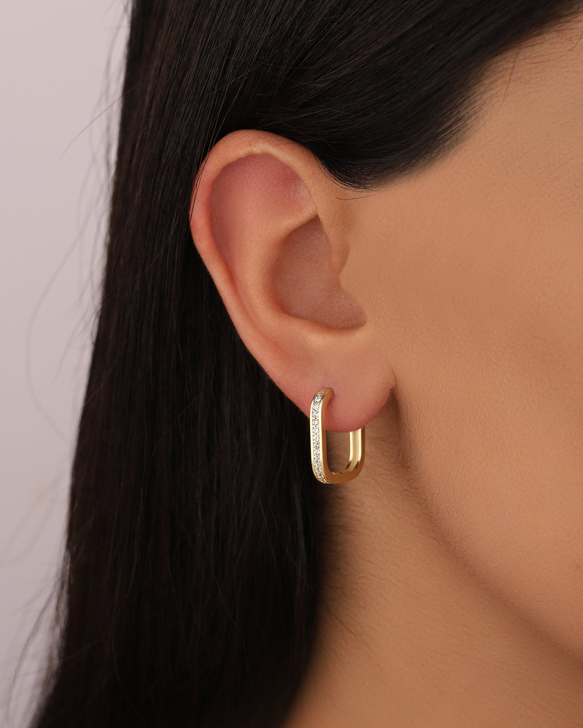 Rectangular Earrings - Oval Hoop Earrings, with stone or without stone