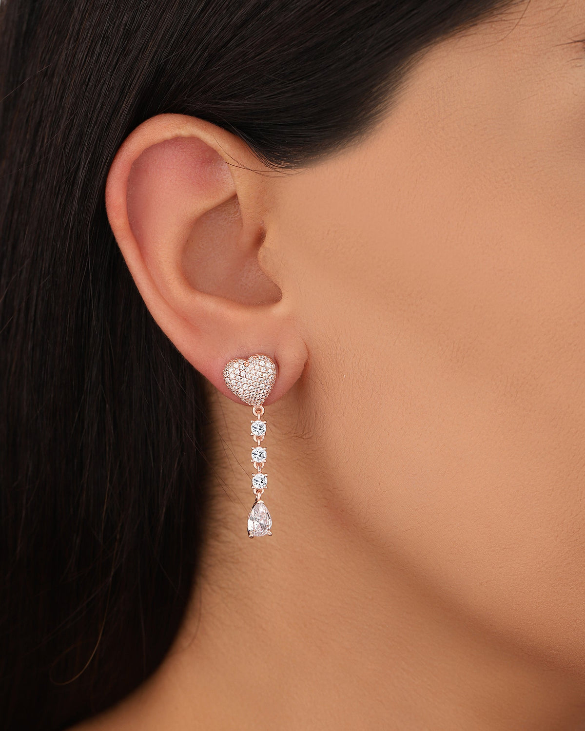 Heart Earrings with Dangle Stones