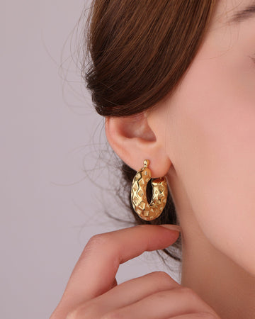 Stone Free Patterned Silver Hoop Earrings