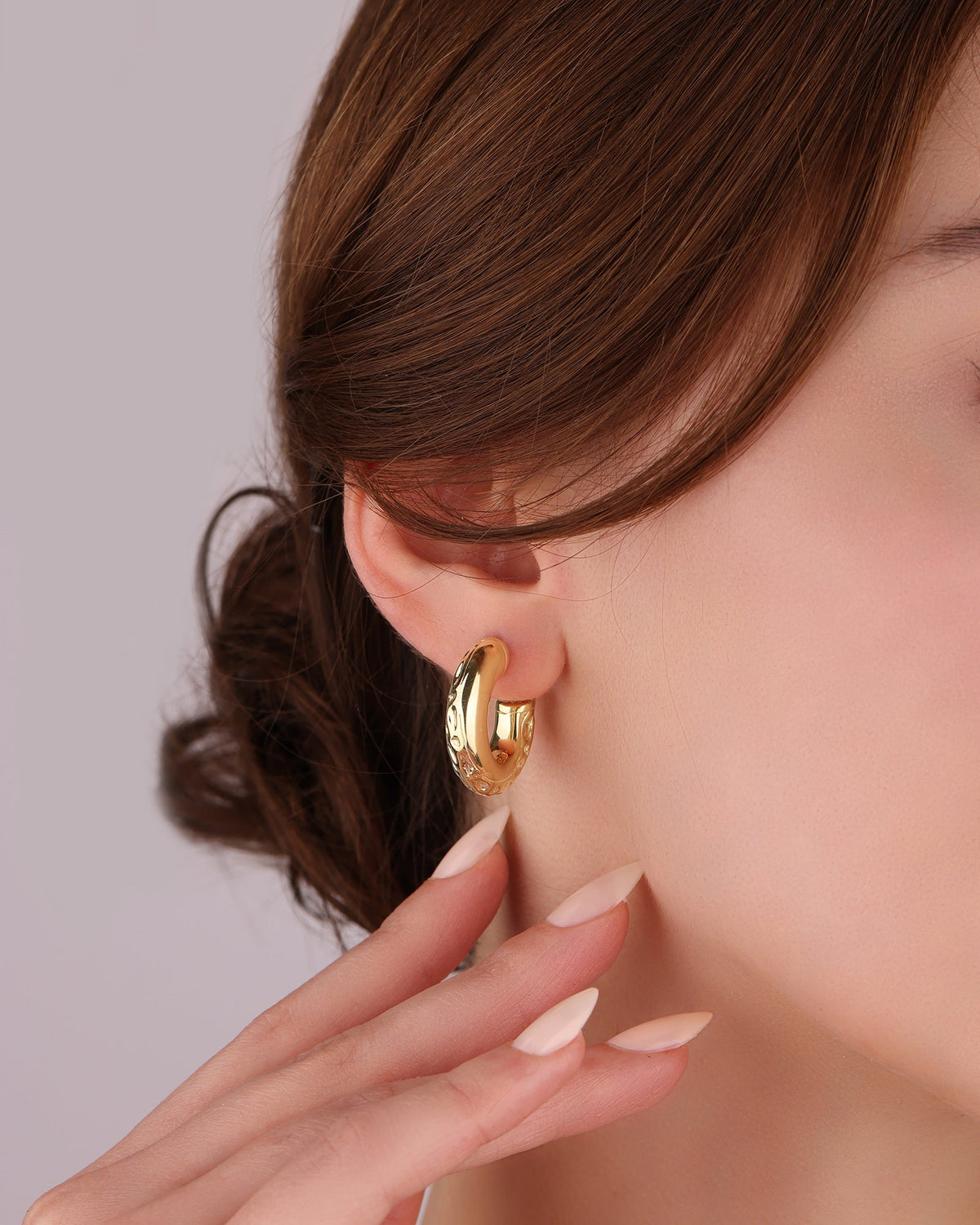Patterned Stoneless Silver Hoop Earrings