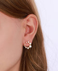 White Stone Studded Oval Silver Earrings