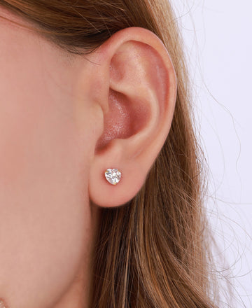 White Stone Heart Design Silver Earrings