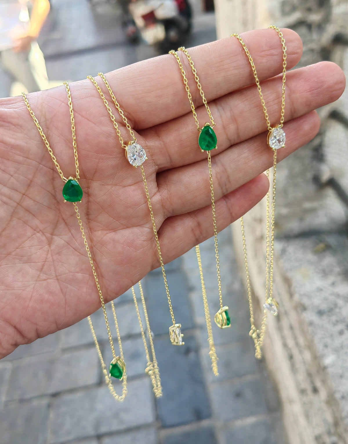 Drop Y Necklace with Multicolor Gems, Sterling Silver, 18 Inch Dainty